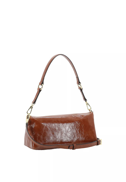 rectangular caramel patent leather bag from abro rear