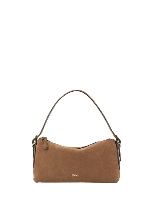 Rectangular tan suede handbag with top handle from abro