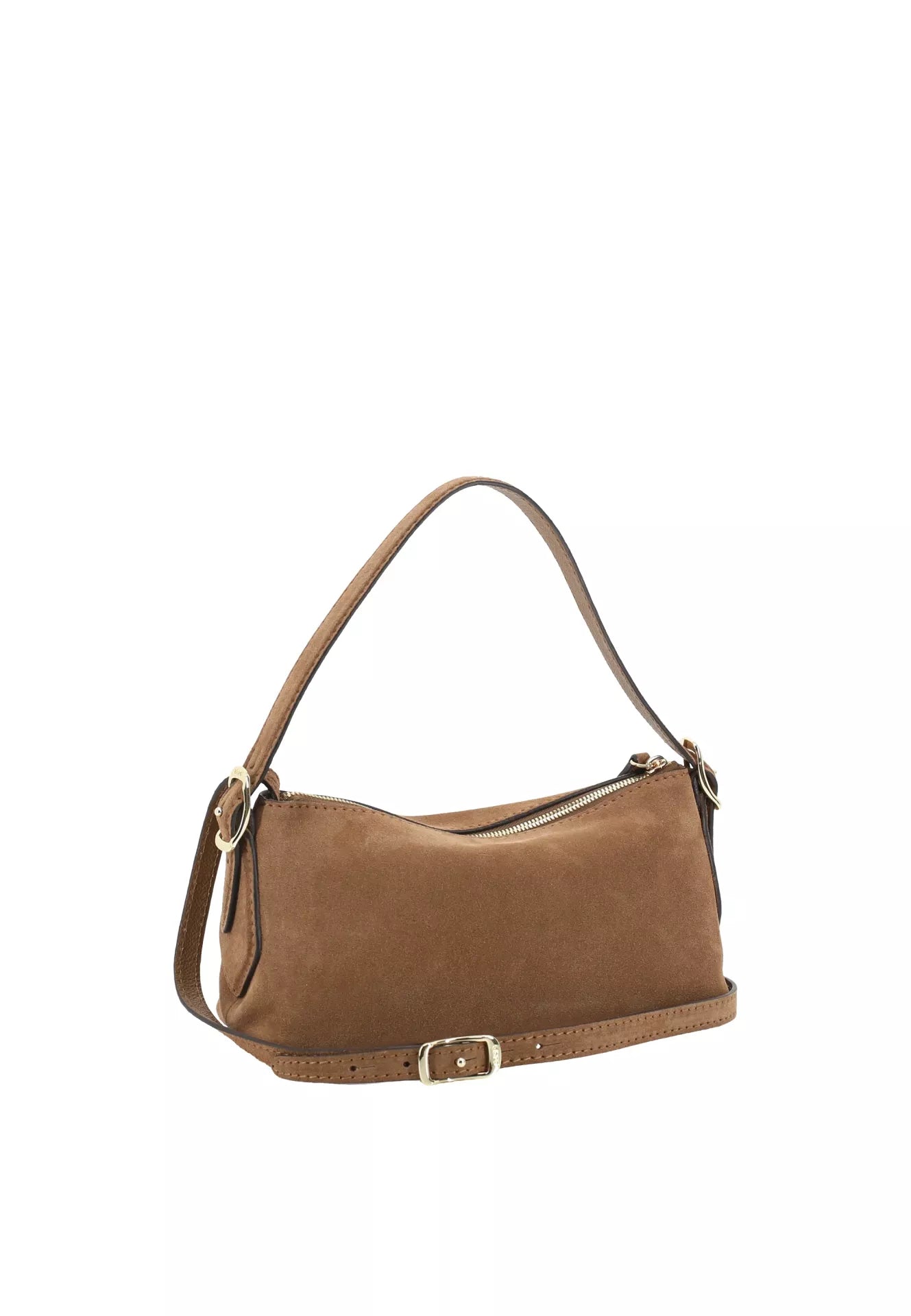 Rectangular tan suede handbag with top handle from abro rear