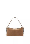 Rectangular tan suede handbag with top handle from abro rear