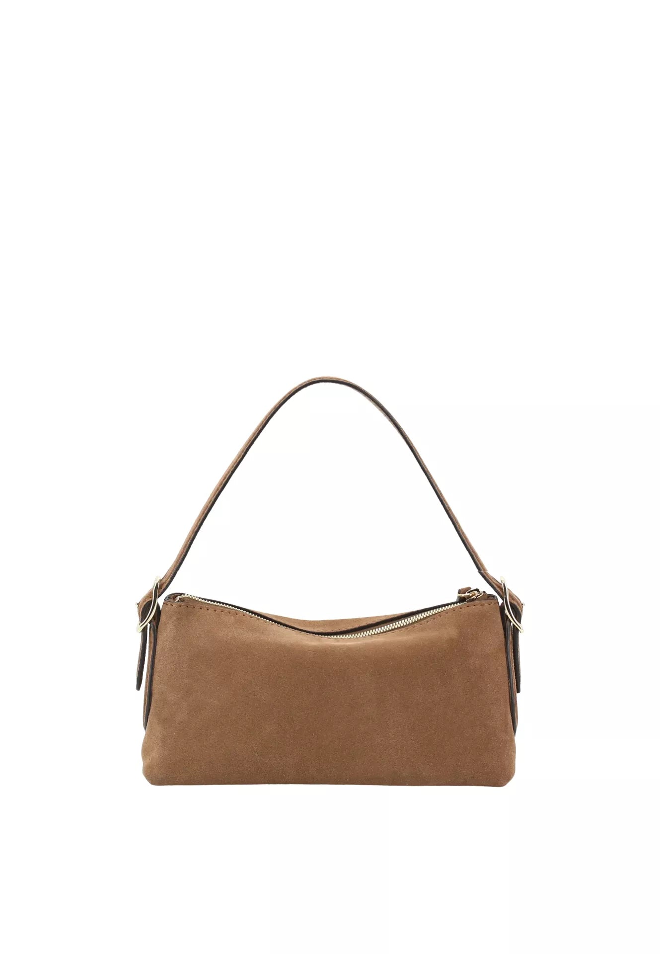 Rectangular tan suede handbag with top handle from abro rear