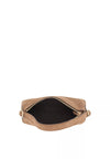 Rectangular tan suede handbag with top handle from abro inside view
