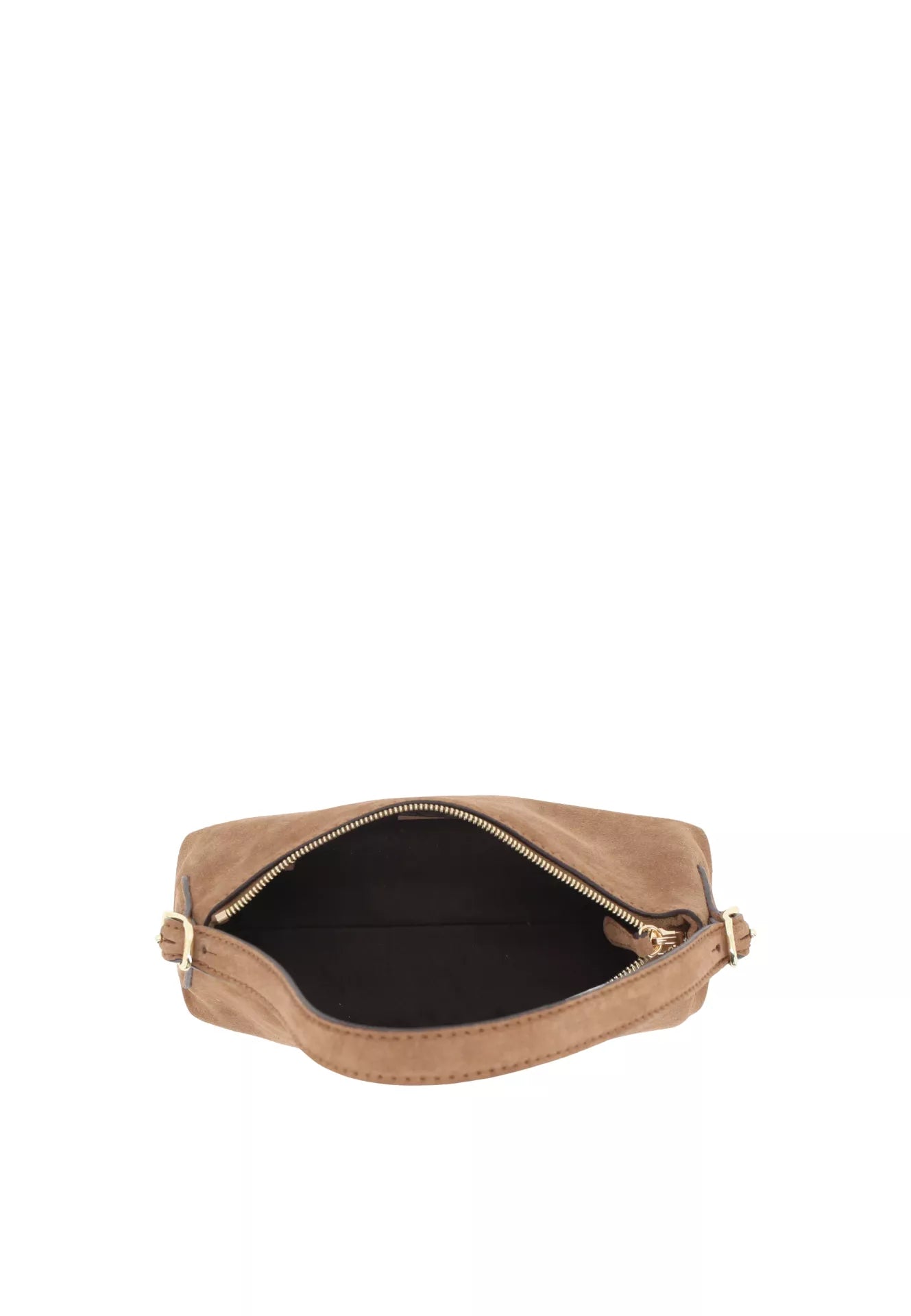 Rectangular tan suede handbag with top handle from abro inside view