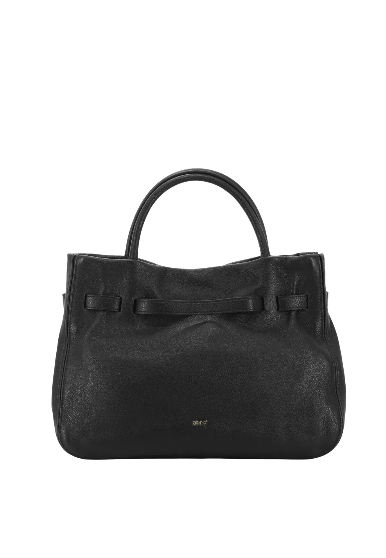 black leather square bag with buckle detail and top handle rear