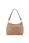 A beige leather slouchy shoulder bag with gold-tone hardware and a thin dark strap, shown against a plain white background.