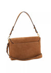 A medium brown suede shoulder bag with a single adjustable shoulder strap and a detachable crossbody strap, shown against a plain white background.