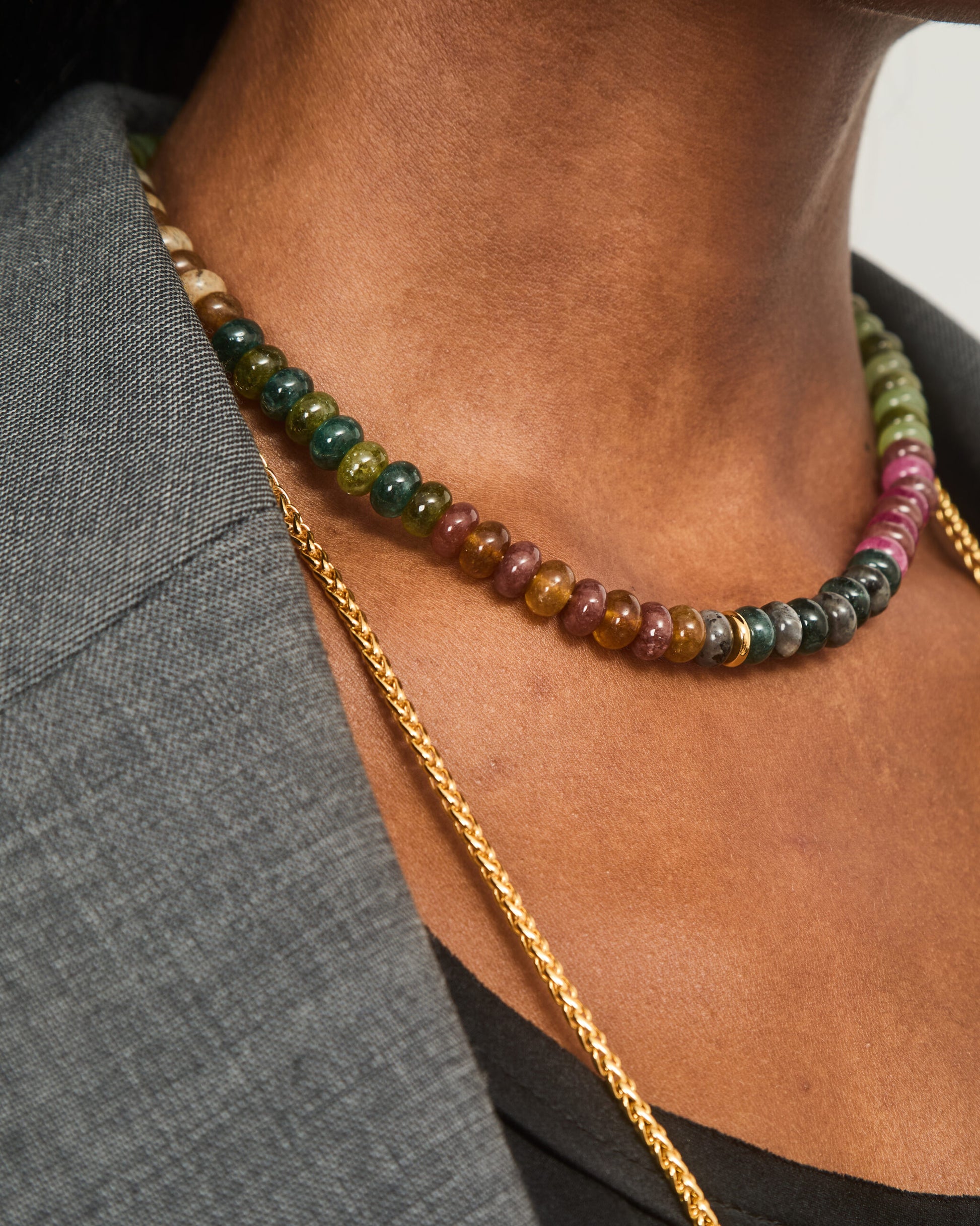 tourmaline multi bead choker necklace with lobster clasp 