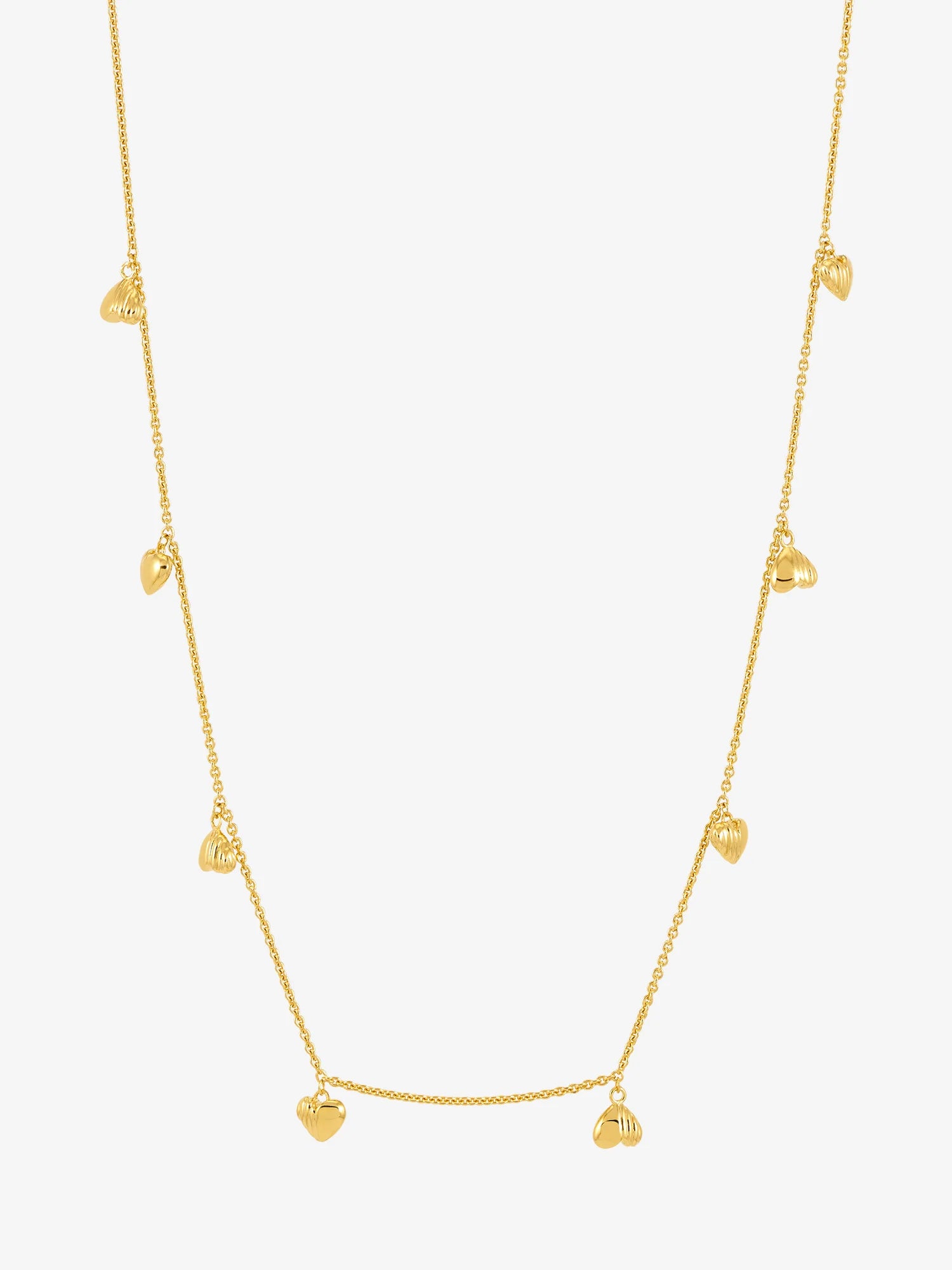 gold necklace with gold heart charms with a lobster clasp from rachel jackson
