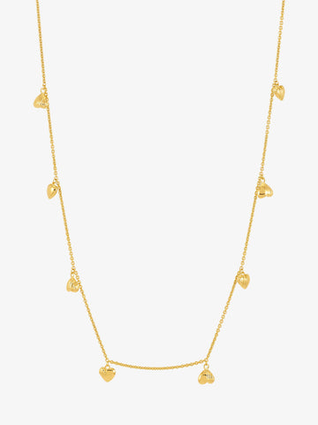 gold necklace with gold heart charms with a lobster clasp from rachel jackson