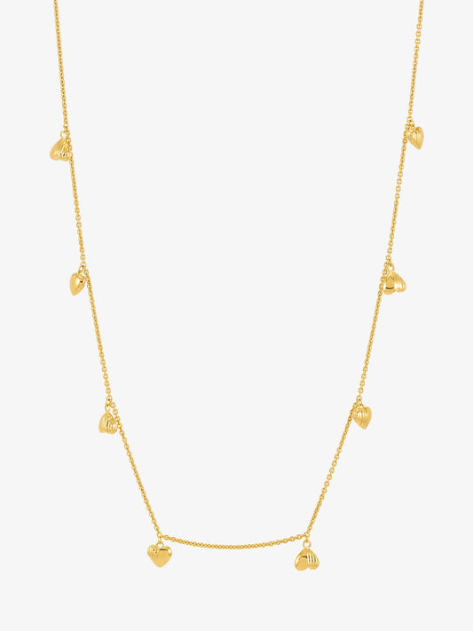 gold necklace with gold heart charms with a lobster clasp from rachel jackson