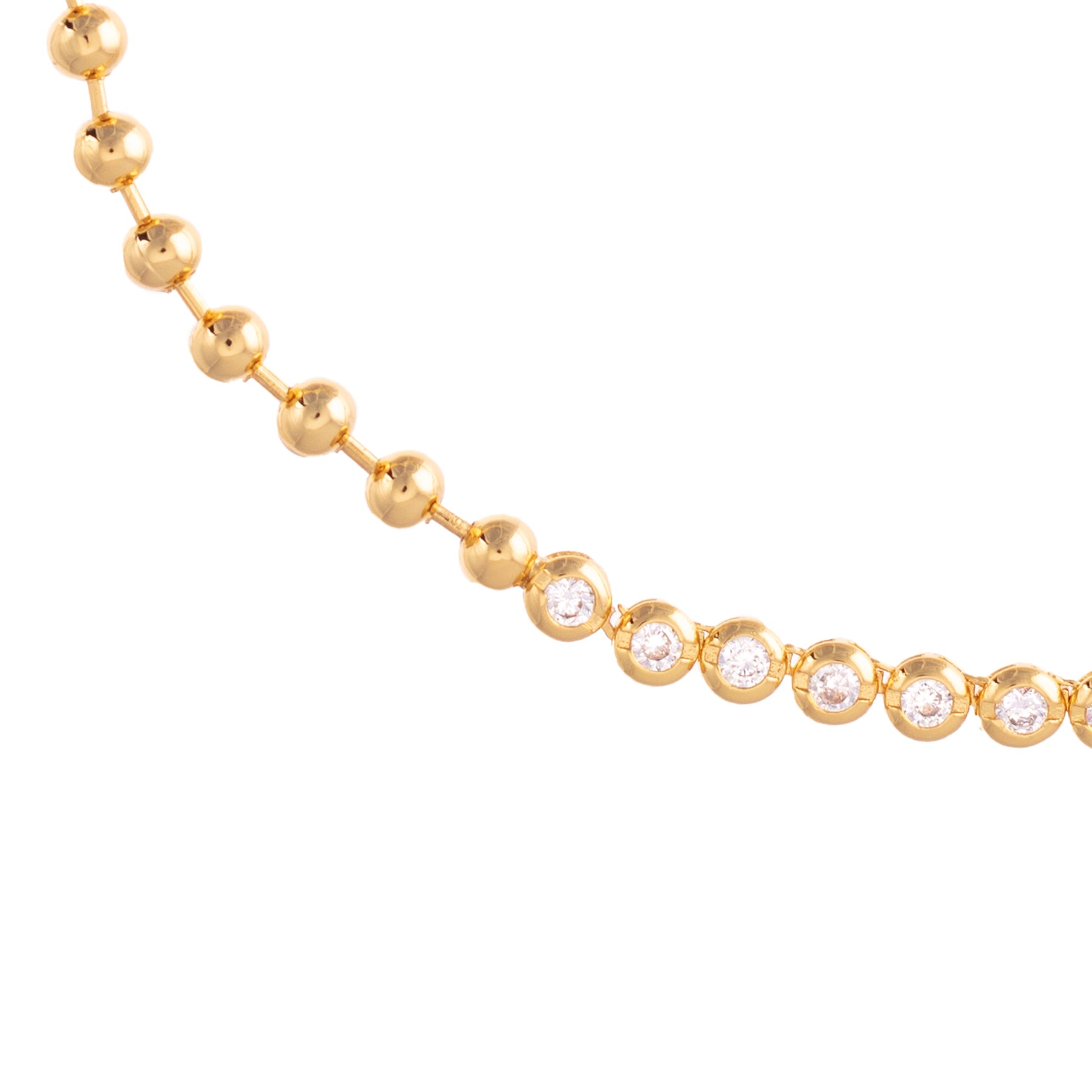 half cubic zirconia half ball chain gold choker necklace close up