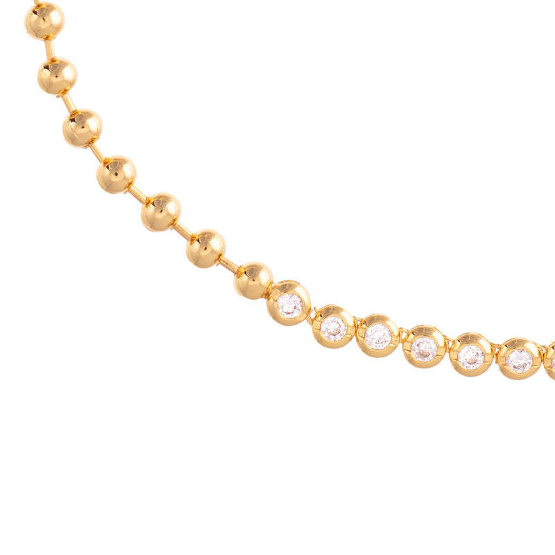half cubic zirconia half ball chain gold choker necklace close up