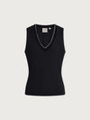Black sleeveless top on a light gray background