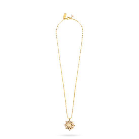 gold compass pendant necklace with delicate gold chain and lobster clasp