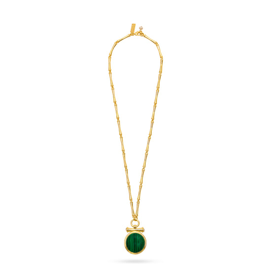 green malachite stone medallion necklace with bamboo chain and lobster fastening 