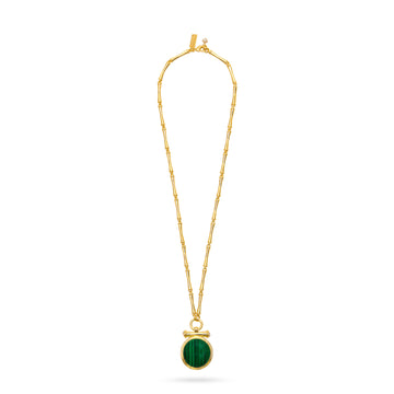 green malachite stone medallion necklace with bamboo chain and lobster fastening 