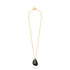 black onyx stone necklace with cz detail on the stone and delicate long gold chain