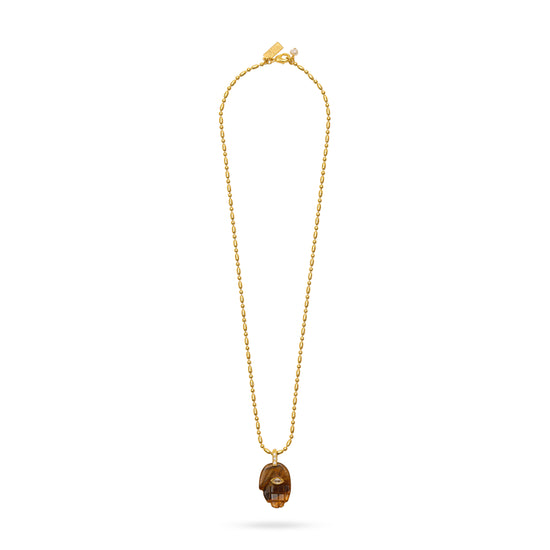 tigers eye hand pendant with evil eye and gold bamboo chain