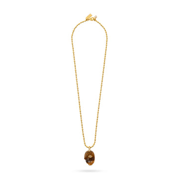 tigers eye hand pendant with evil eye and gold bamboo chain