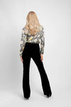 silk blazer shirt with button down and daisy print rear view 