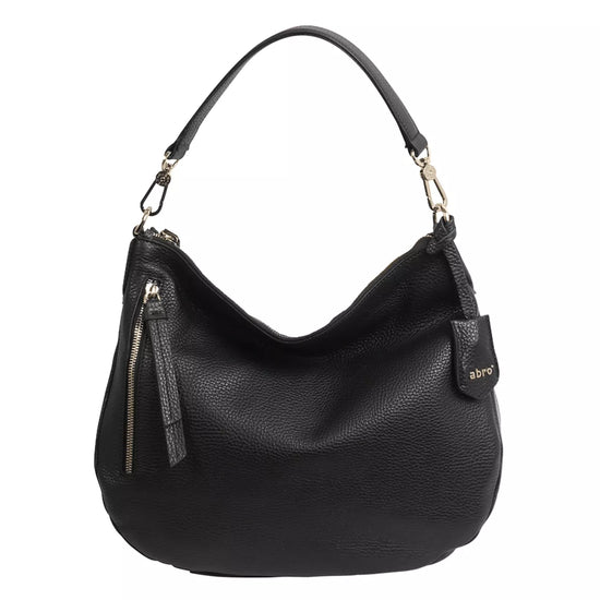black curved moonshape leather bag with top handle