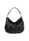 black curved moonshape leather bag with top handle