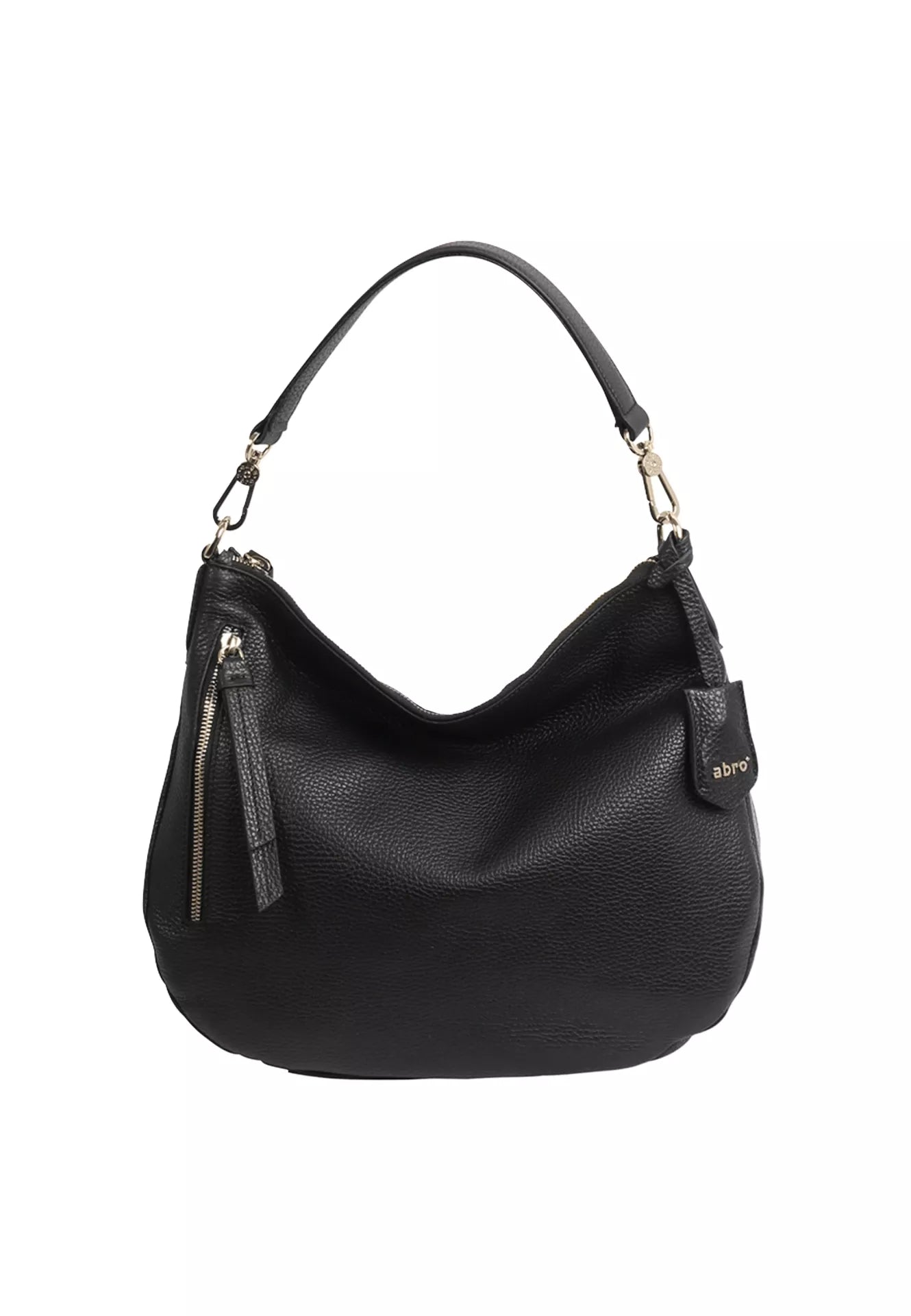 black curved moonshape leather bag with top handle