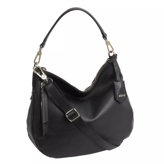 black curved moonshape leather bag with top handle side