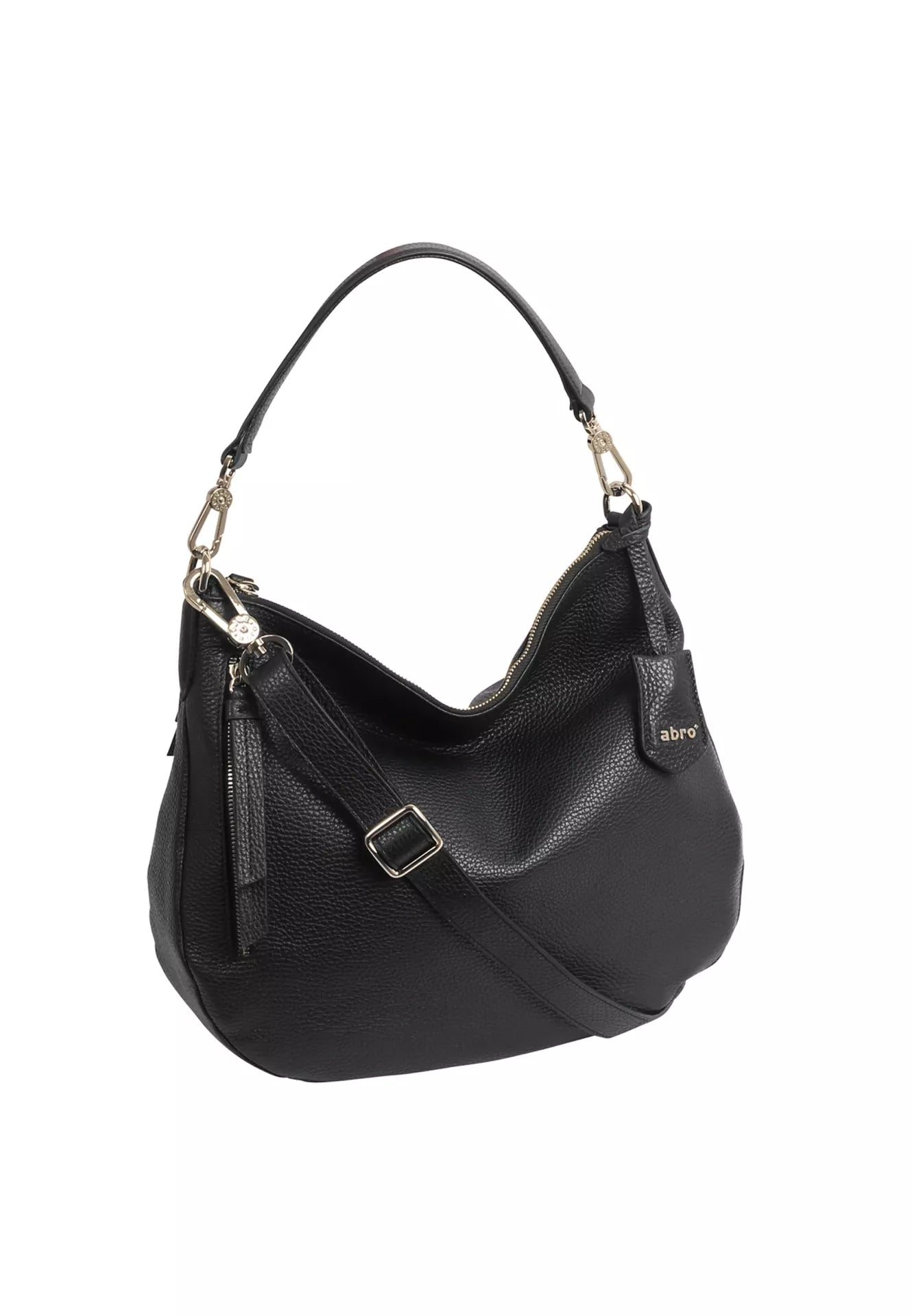black curved moonshape leather bag with top handle side