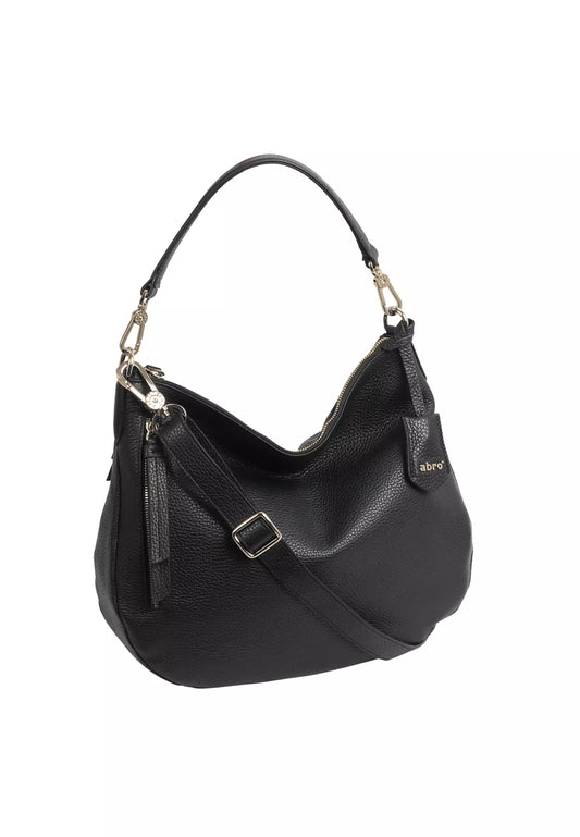 black curved moonshape leather bag with top handle side
