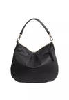 black curved moonshape leather bag with top handle rear