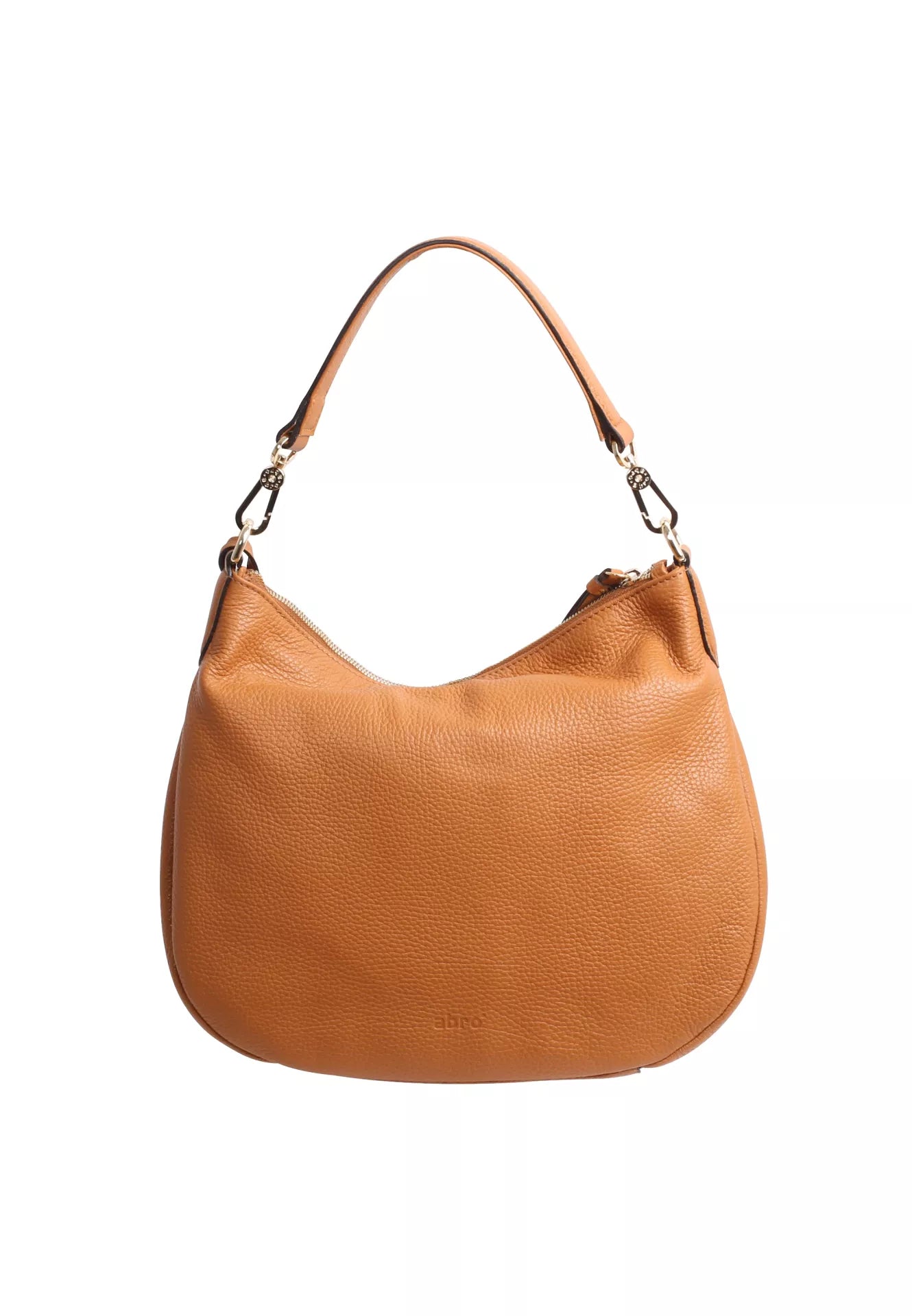 tan leather curved moonshape bag with top handle rear