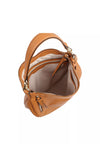 tan leather curved moonshape bag with top handle interior