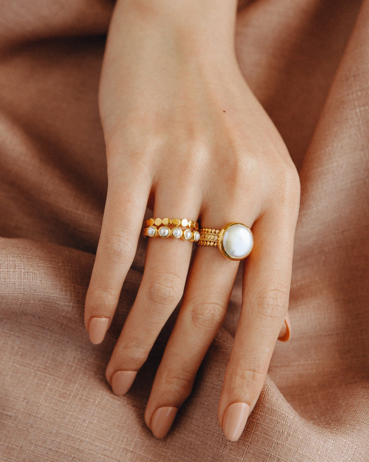 Multi beaded pearl ring with gold dot detail