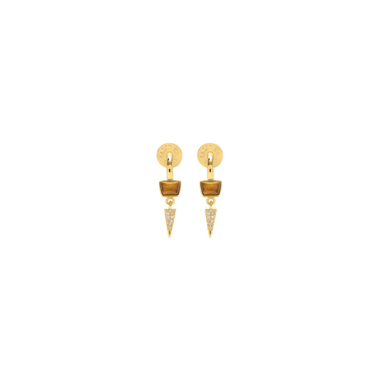 tigers eye detailed huggie hoops