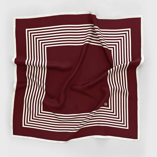 Bordeaux coloured silk scarf with stripe detail from lescarf