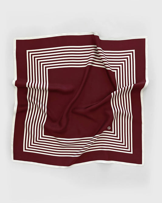 Bordeaux coloured silk scarf with stripe detail from lescarf