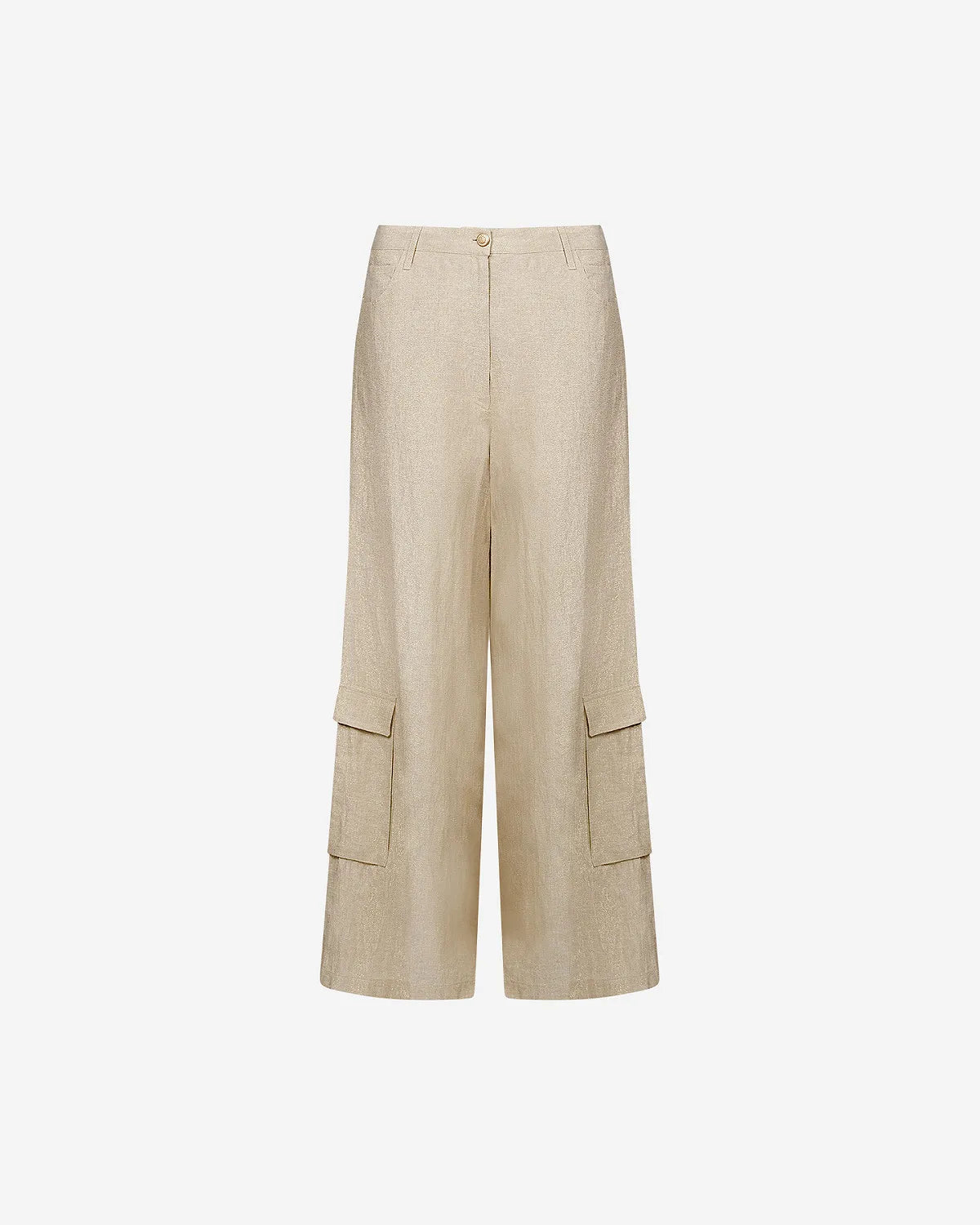 WIde leg linen blend gold trousers with pocket on the leg