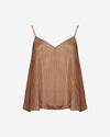 Habotai silk camisole top with adjustable spaghetti straps in chocolate brown and caramel stripe