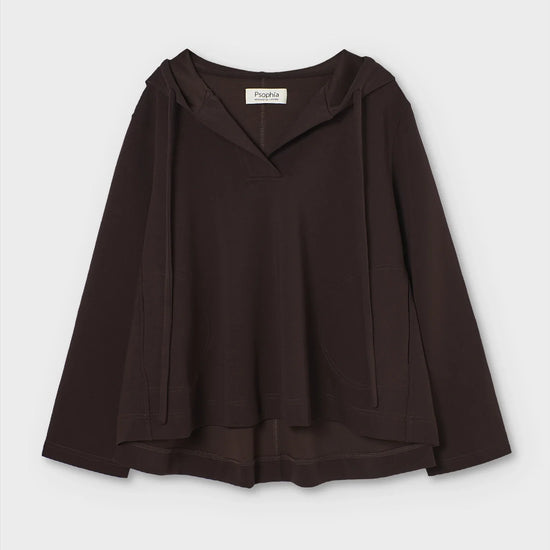 Brown blouse with a hood on a light gray background