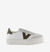 white platform trainers with green suede v on side from victoria