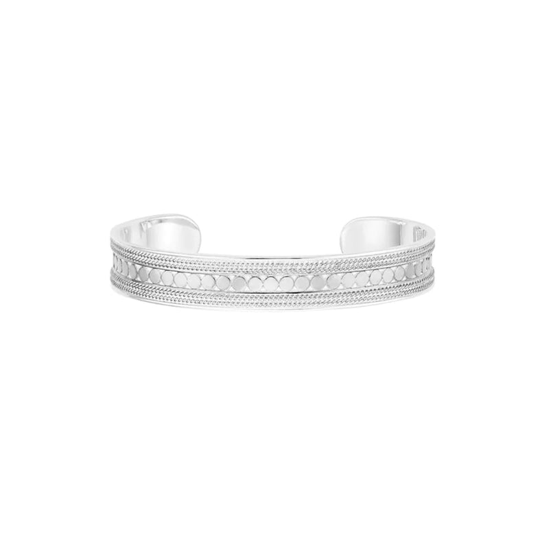 Sterling silver cuff with single row of silver dots and double rows of fine rope detailing