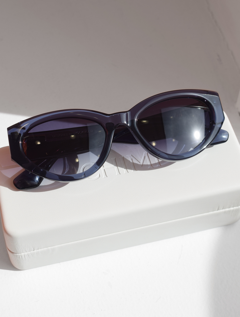 Blue sunglasses in a cateye style 