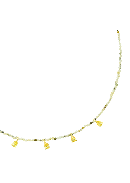 green beaded choker necklace with charms close up