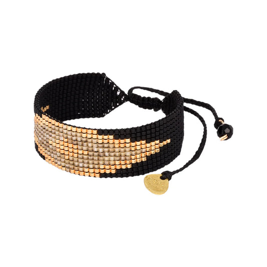 black adjustable beaded bracelet with gold and olive beads