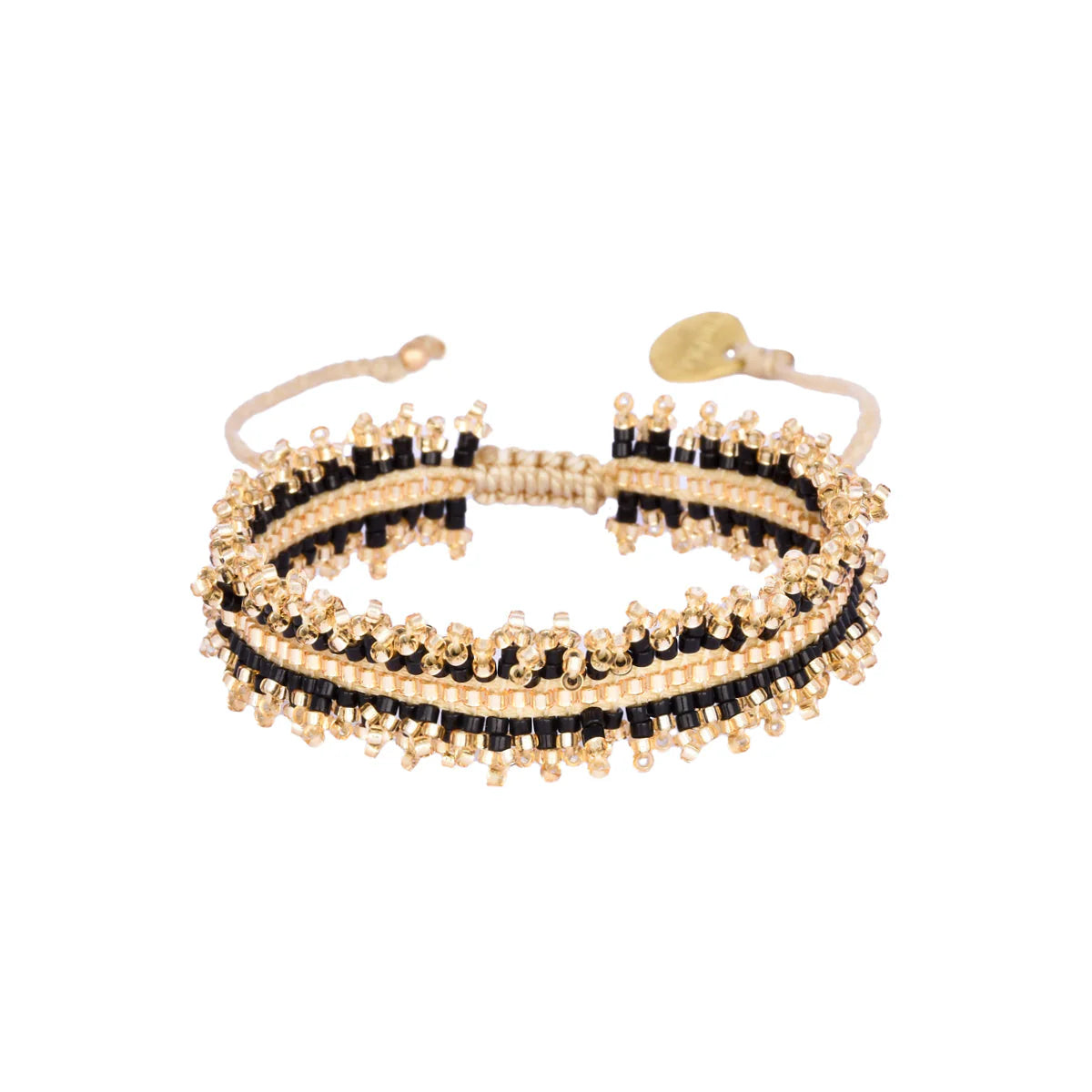 black and gold beaded fringe adjustable bracelet