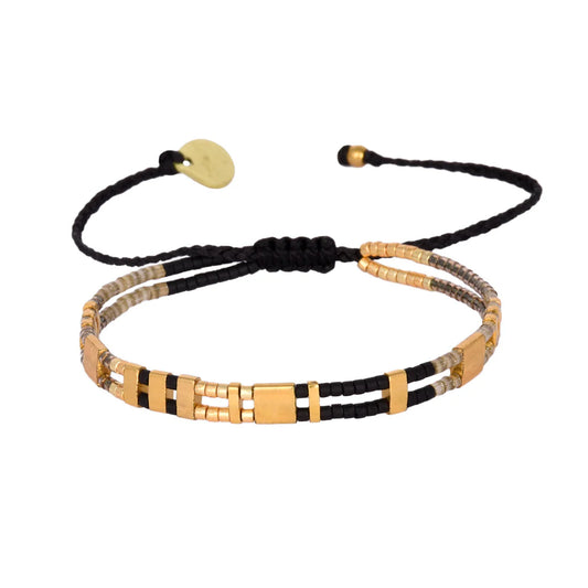 gold and black beaded adjustable bracelet