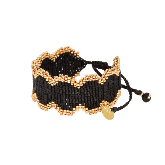 gold and black beaded scalloped edge bracelet