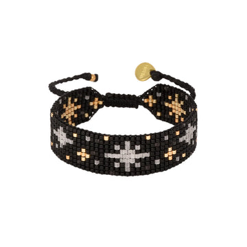 black beaded adjustable bracelet with star detail with gold and silver beading