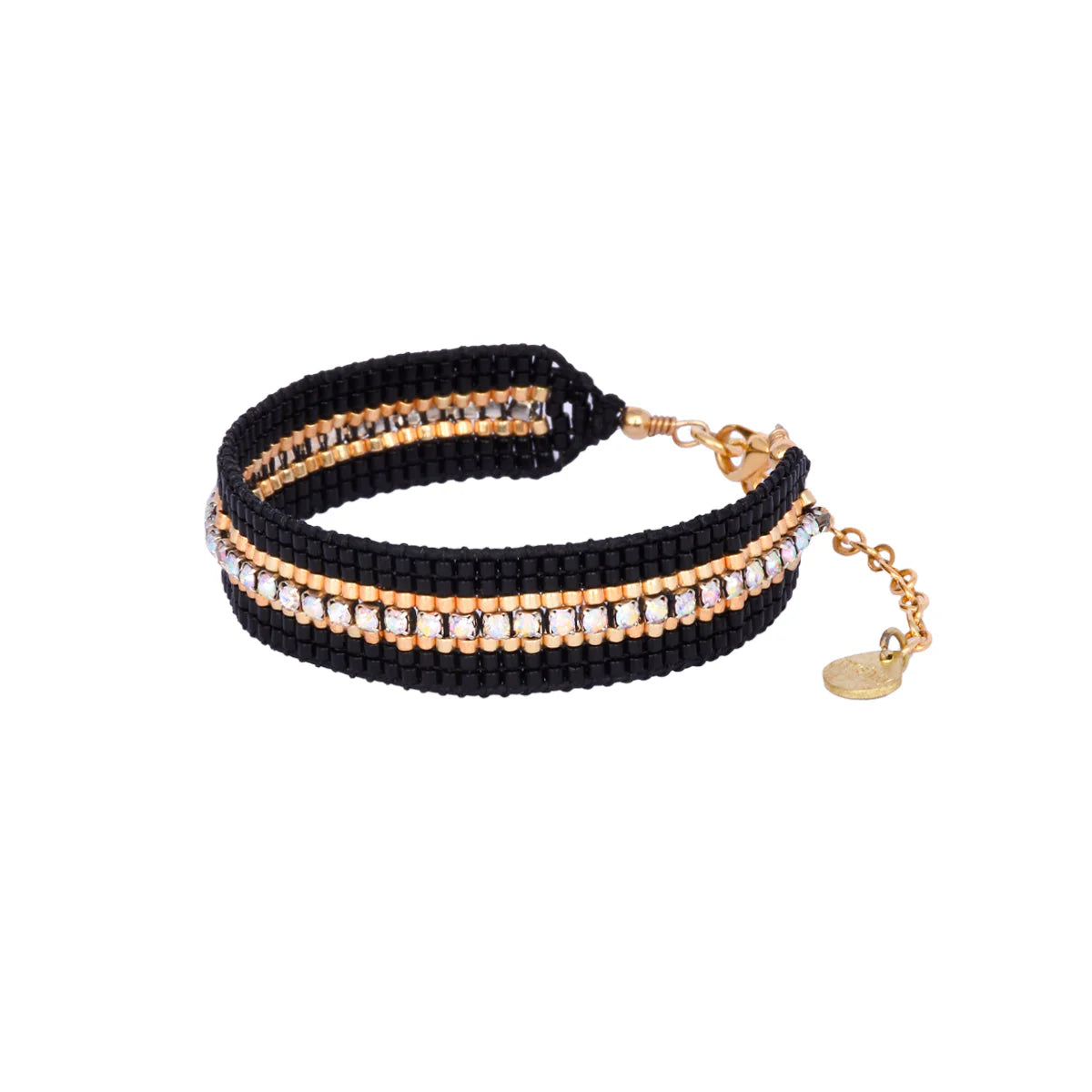 black and gold beaded bracelet with diamante detail